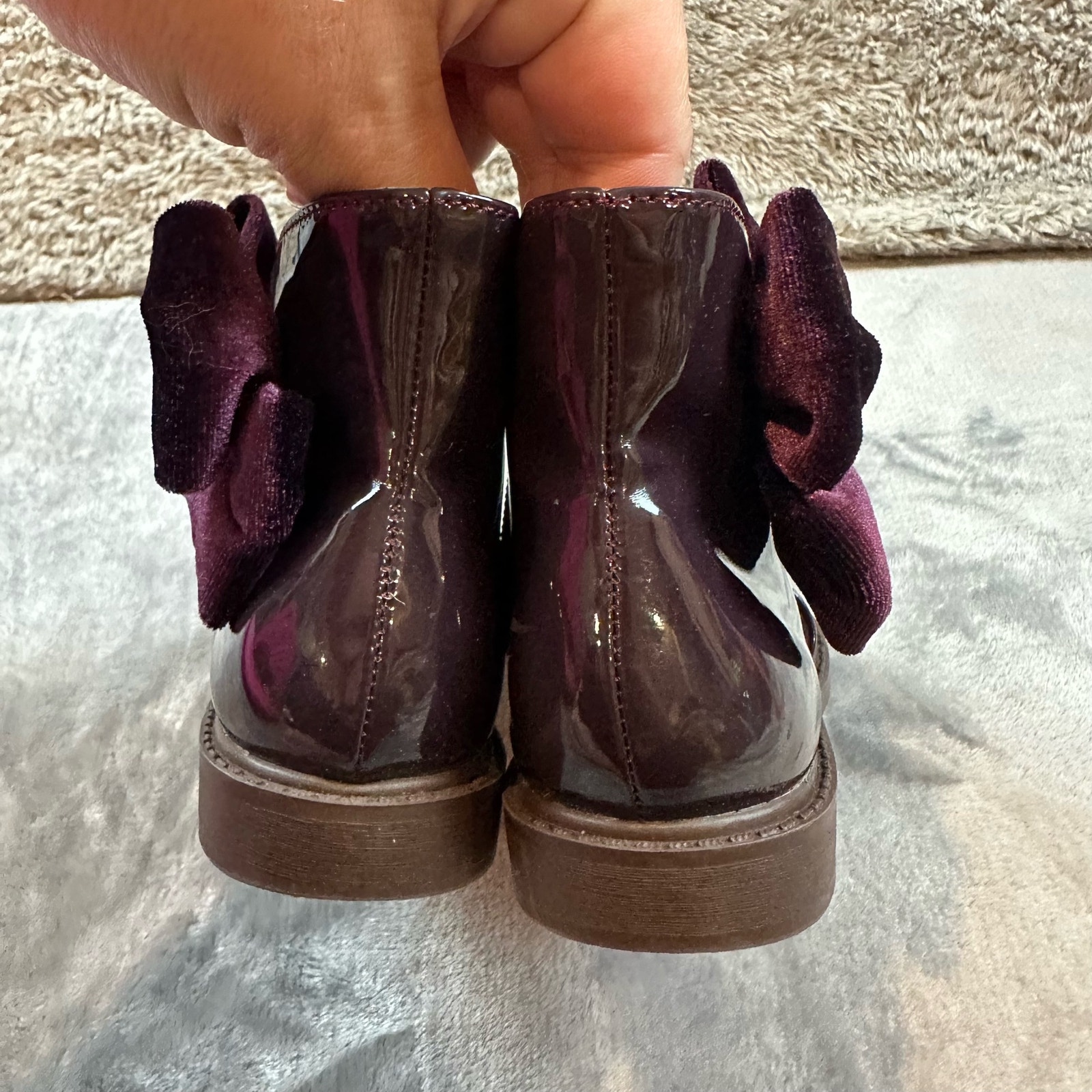 Matalana Purple Patent Leather Velvet Bow Zip Up Ankle Booties Boots Size 9 Us — image 3 of 8